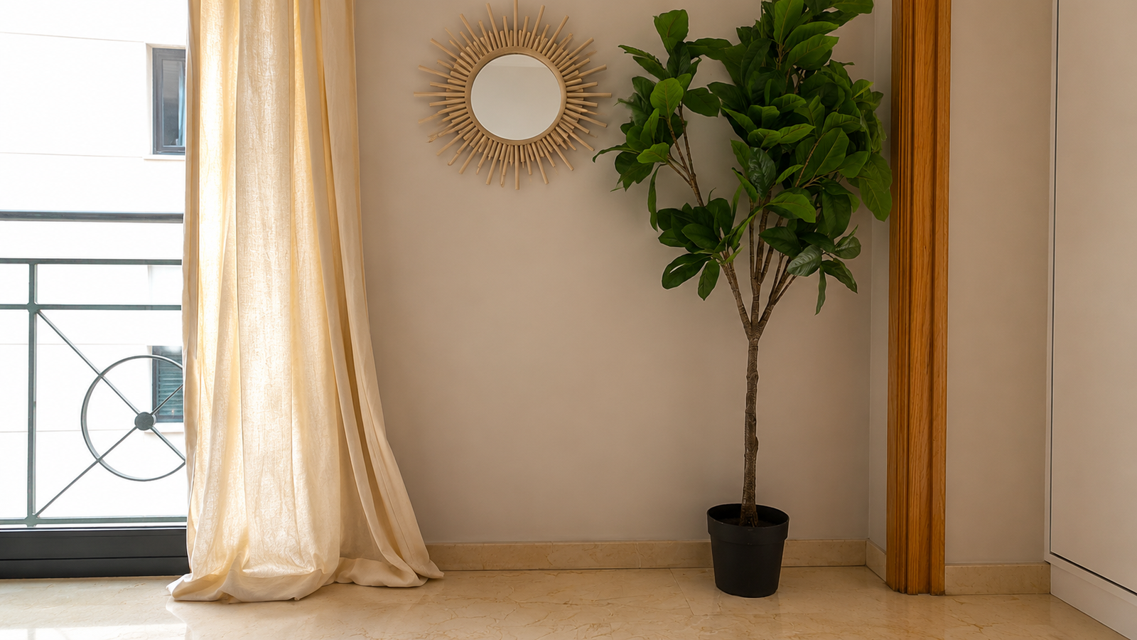 Interior with plant and balcony doors