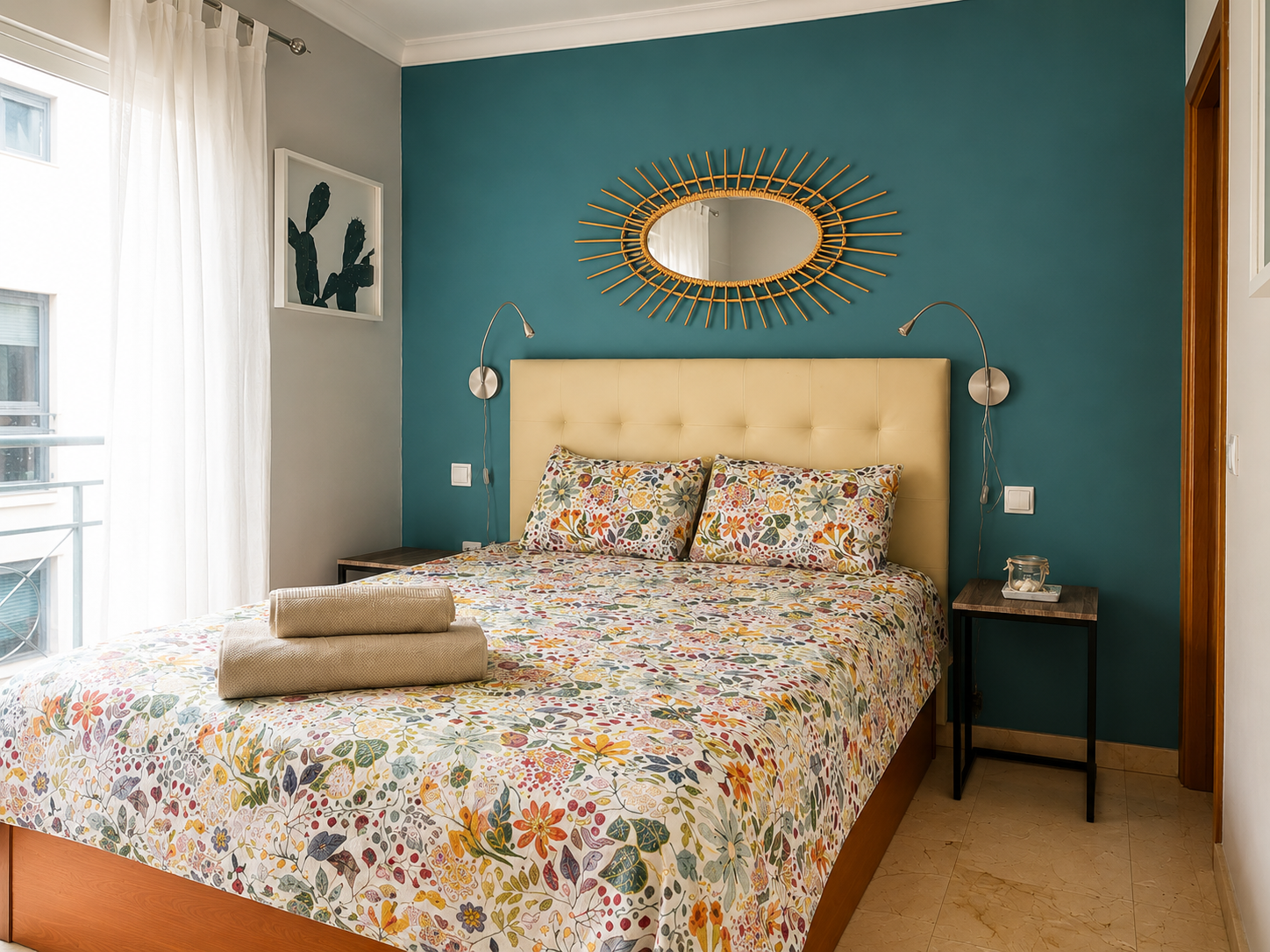 Bedroom with floral bedding