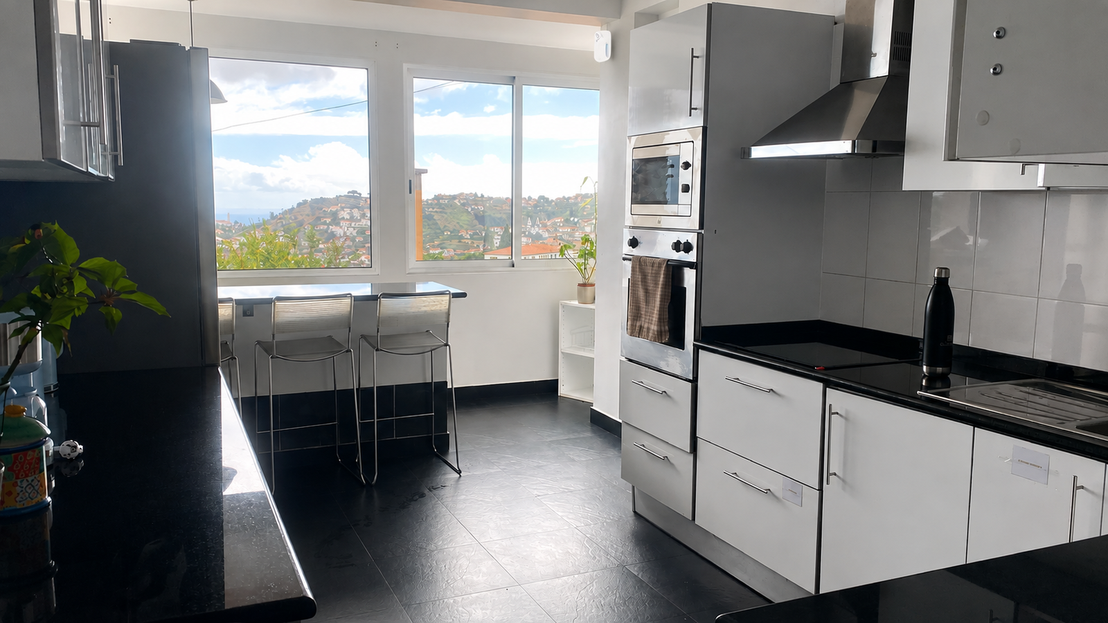 Kitchen with views towards the sea